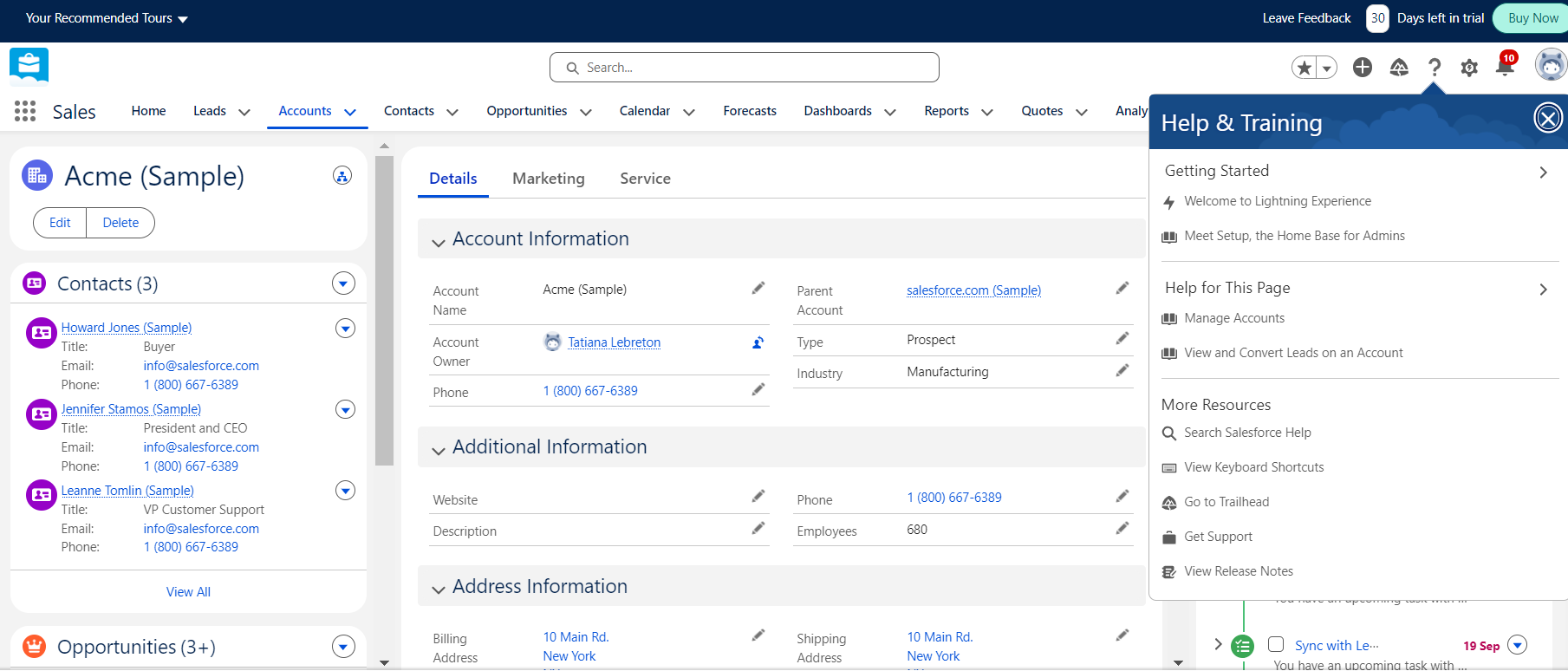 Salesforce Sales Cloud account view